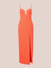 Adrianna Papell Orange Stretch Crepe Gown With Slit - Image 6 of 7