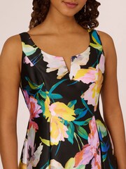 Adrianna Papell Printed Mikado Short Black Dress - Image 6 of 7