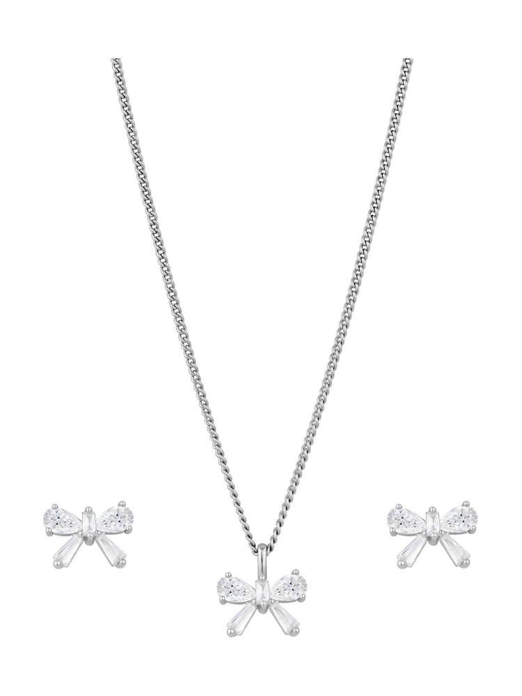 Jon Richard Silver Tone Bow Earrings And Pendant Set with Gift Boxed - Image 1 of 3