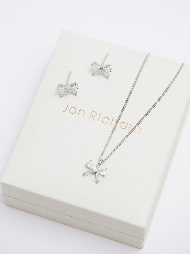 Jon Richard Silver Tone Bow Earrings And Pendant Set with Gift Boxed - Image 2 of 3