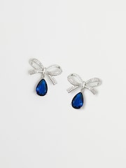Jon Richard Silver Tone Cubic Zirconia Bow And Blue Peardrop Earrings - Image 1 of 3
