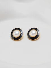 Jon Richard Gold Tone Vintage Inspired Pearl and Enamel Clip Earrings - Image 2 of 3