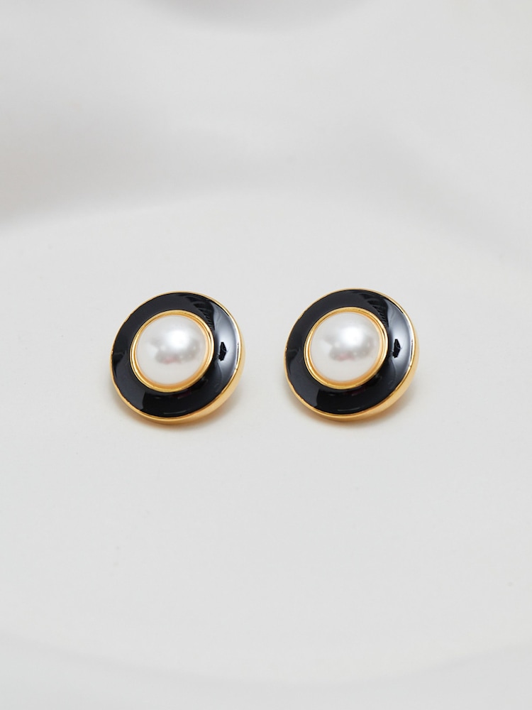 Jon Richard Gold Tone Vintage Inspired Pearl and Enamel Clip Earrings - Image 2 of 3
