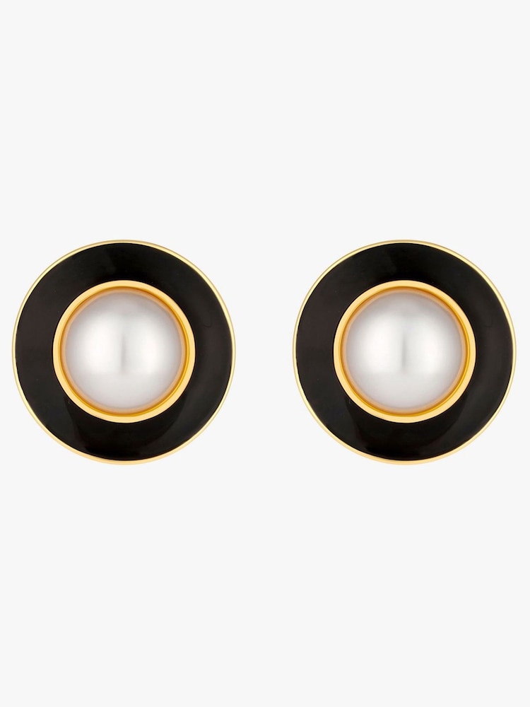 Jon Richard Gold Tone Vintage Inspired Pearl and Enamel Clip Earrings - Image 4 of 4