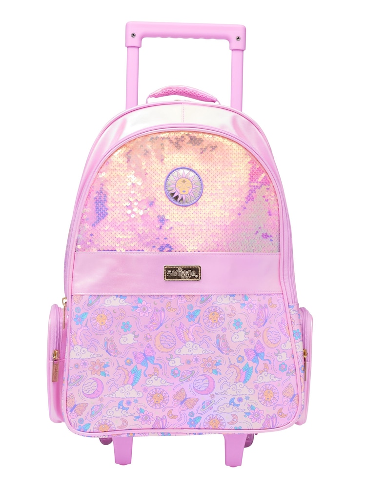 Smiggle Pink Cosmos Suitcase Trolley Backpack With Light Up Wheels - Image 1 of 4