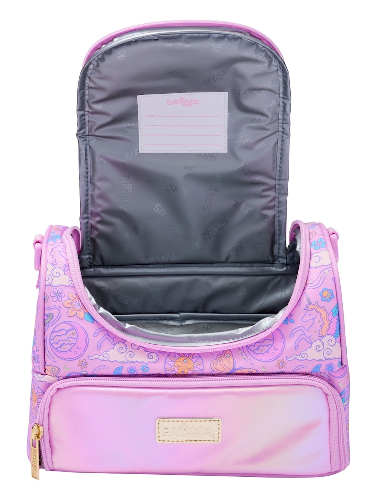 Smiggle Pink Cosmos Double Decker Lunchbox With Strap - Image 2 of 3 Smiggle Pink Cosmos Double Decker Lunchbox With Strap - Image 2 of 3