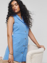 Simply Be Blue Sleeveless Waistcoat Dress - Image 3 of 4