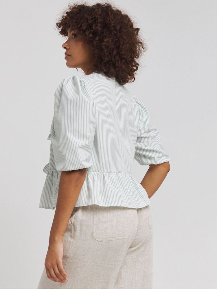 Simply Be Green Bow Front Puff Sleeve Smock Top - Image 2 of 5