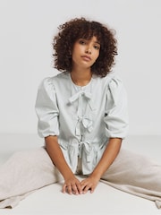 Simply Be Green Bow Front Puff Sleeve Smock Top - Image 3 of 5