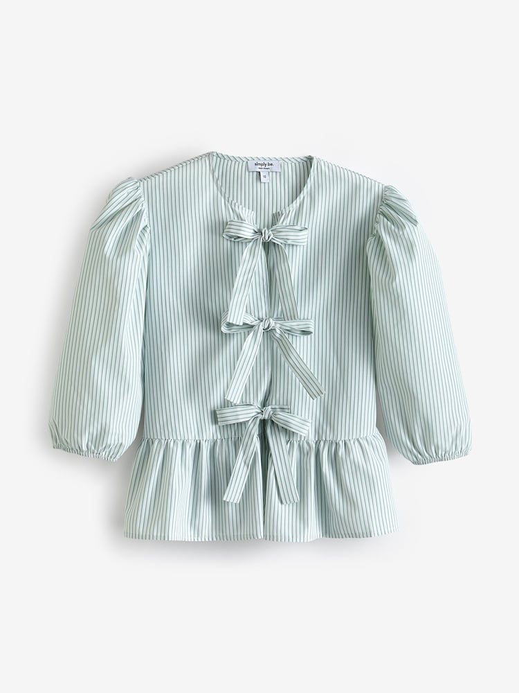 Simply Be Green Bow Front Puff Sleeve Smock Top - Image 5 of 5