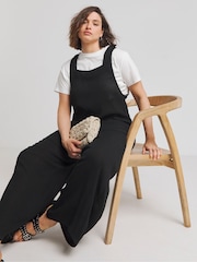 Simply Be Black Crinkle Wide Leg Jumpsuit - Image 1 of 4