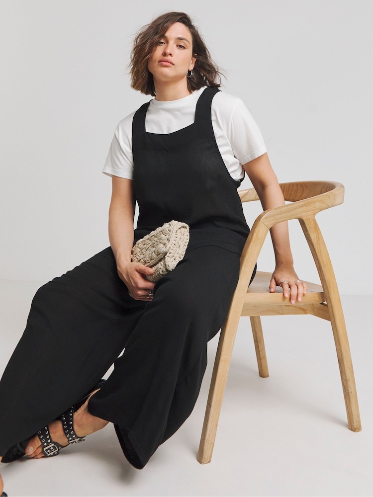 Simply Be Black Crinkle Wide Leg Jumpsuit - Image 1 of 4