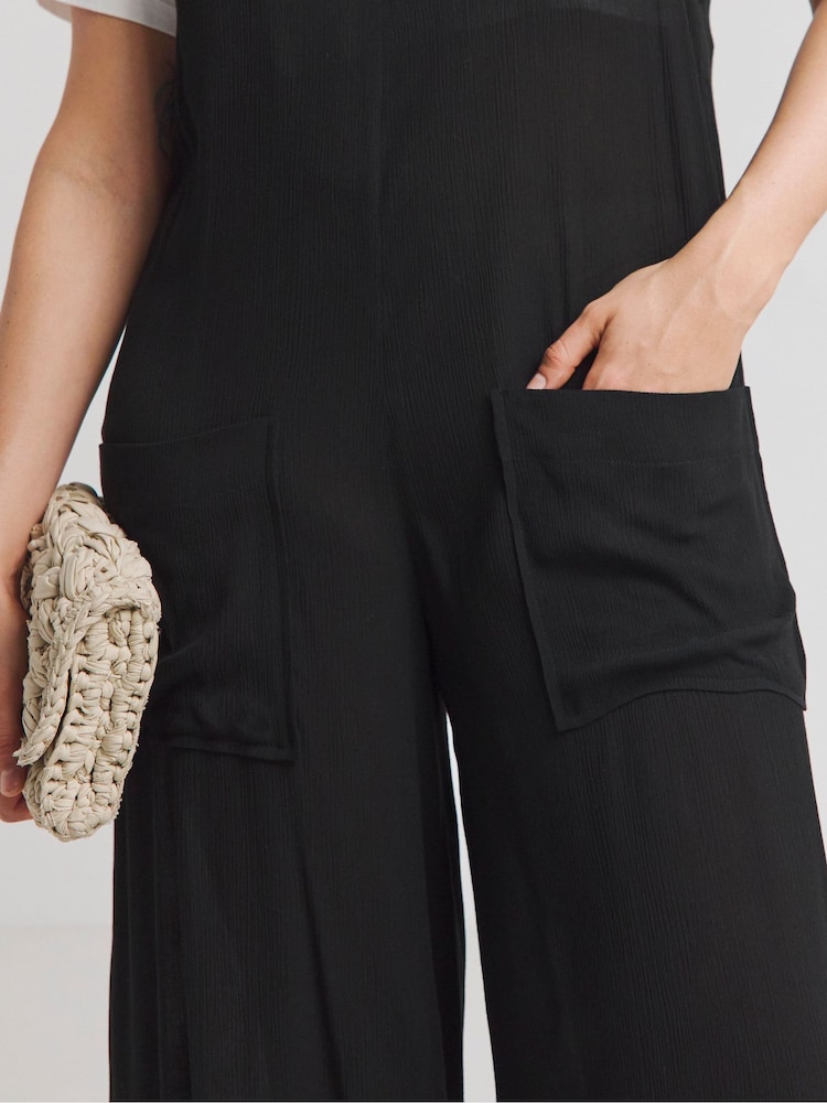 Simply Be Black Crinkle Wide Leg Jumpsuit - Image 4 of 4
