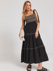 Simply Be Black Embroidered Tiered Maxi Dress - Image 1 of 4