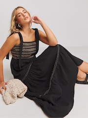 Simply Be Black Embroidered Tiered Maxi Dress - Image 3 of 4