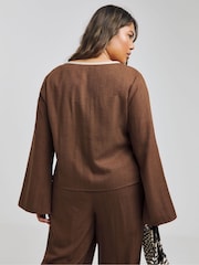 Simply Be Brown Contrast Trim Tie Front Blouse - Image 2 of 4