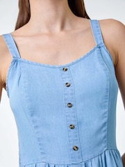Roman Blue Denim Shirred Back Strappy Jumpsuit - Image 4 of 4