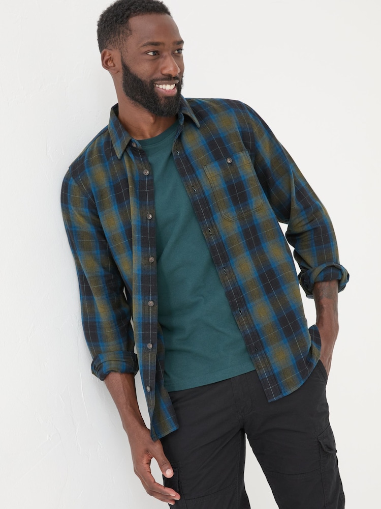 FatFace Blue Long Sleeve Kent Check 100% Cotton Shirt - Image 1 of 5