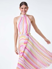 Roman Multi Stripe Print Pleated Midi Dress - Image 1 of 5