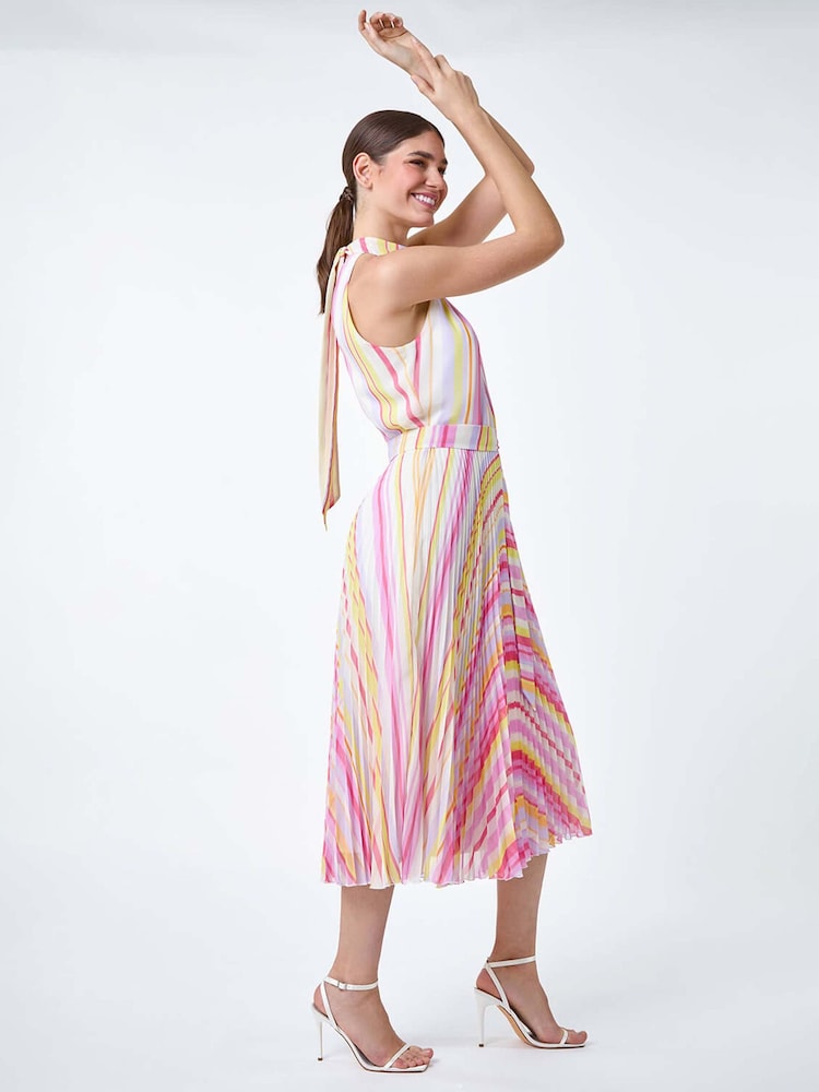 Roman Multi Stripe Print Pleated Midi Dress - Image 2 of 5