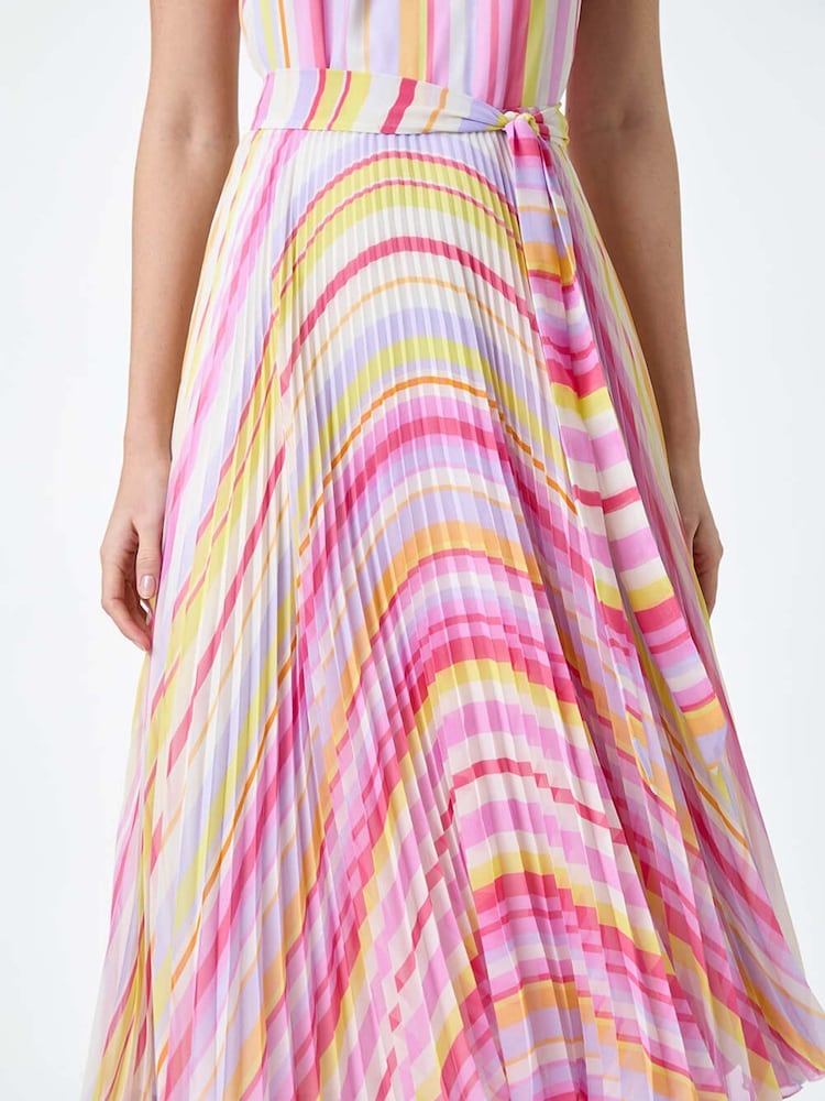 Roman Multi Stripe Print Pleated Midi Dress - Image 5 of 5