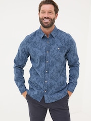 FatFace Blue Long Sleeve Leaf Print 100% Cotton Shirt - Image 1 of 5