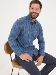 FatFace Blue Long Sleeve Leaf Print 100% Cotton Shirt - Image 3 of 5