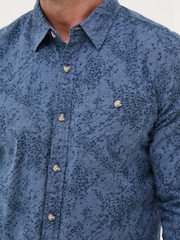 FatFace Blue Long Sleeve Leaf Print 100% Cotton Shirt - Image 4 of 5