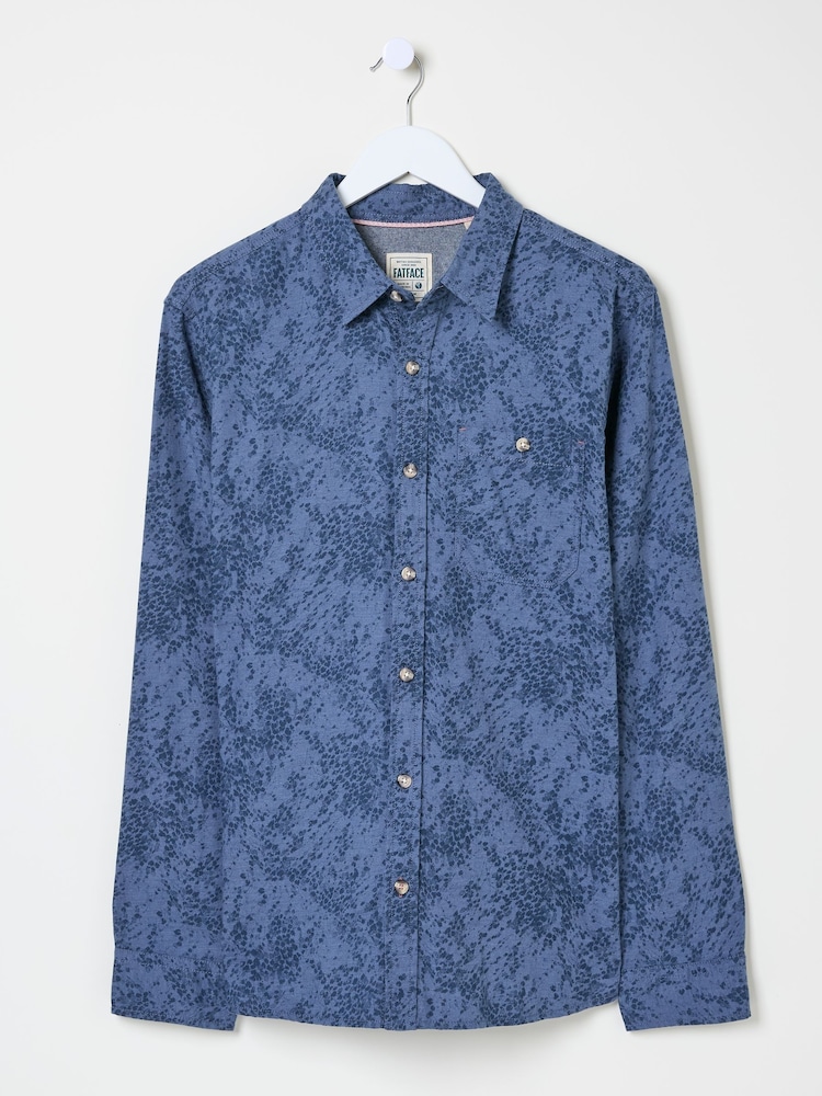 FatFace Blue Long Sleeve Leaf Print 100% Cotton Shirt - Image 5 of 5