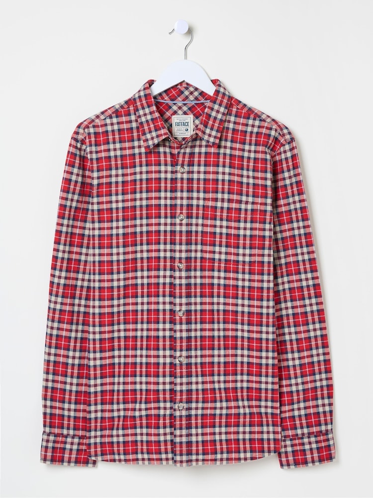 FatFace Red Long Sleeve Otley Check 100% Cotton Shirt - Image 5 of 5