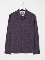 FatFace Purple Long Sleeve Floral Print 100% Cotton Shirt - Image 5 of 6