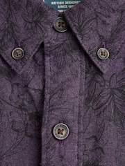 FatFace Purple Long Sleeve Floral Print 100% Cotton Shirt - Image 6 of 6