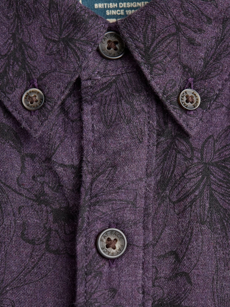 FatFace Purple Long Sleeve Floral Print 100% Cotton Shirt - Image 6 of 6