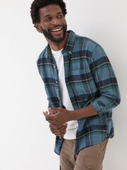 FatFace Teal Blue Long Sleeve Selby Check 100% Cotton Shirt - Image 1 of 7