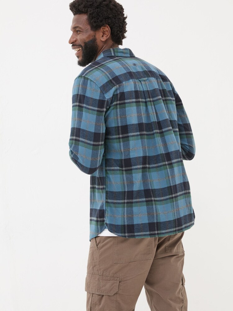 FatFace Teal Blue Long Sleeve Selby Check 100% Cotton Shirt - Image 2 of 7