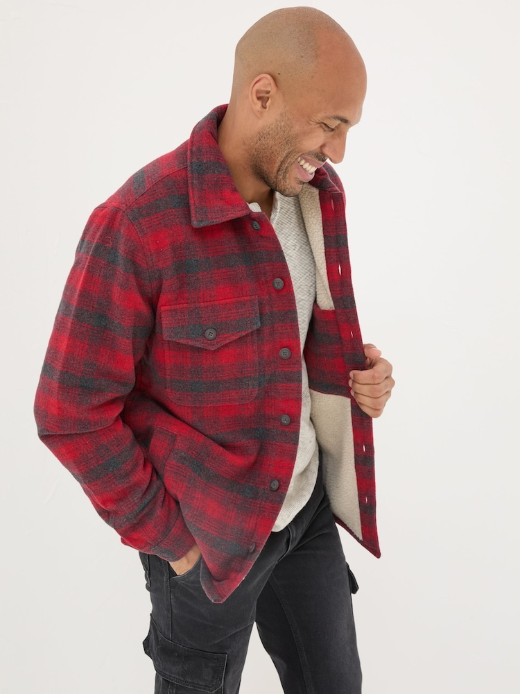 FatFace Dark Red Fjord Check Overshirt - Image 1 of 6