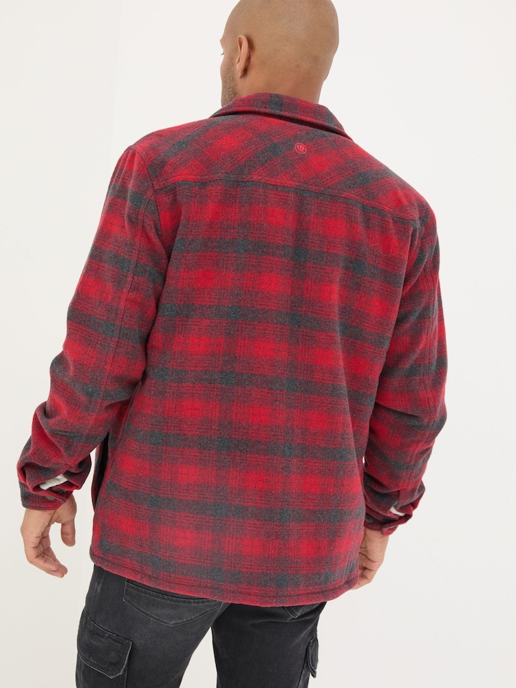 FatFace Dark Red Fjord Check Overshirt - Image 2 of 6