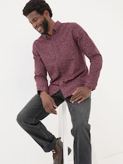 FatFace Burgundy Red Long Sleeve Vine Print 100% Cotton Shirt - Image 3 of 7