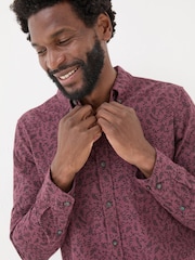 FatFace Burgundy Red Long Sleeve Vine Print 100% Cotton Shirt - Image 4 of 7