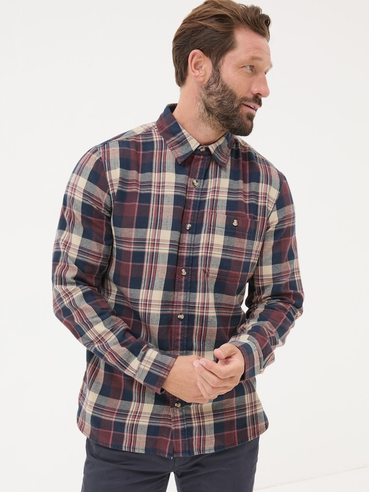 FatFace Burgundy Red Long Sleeve Amble Check 100% Cotton Shirt - Image 1 of 5
