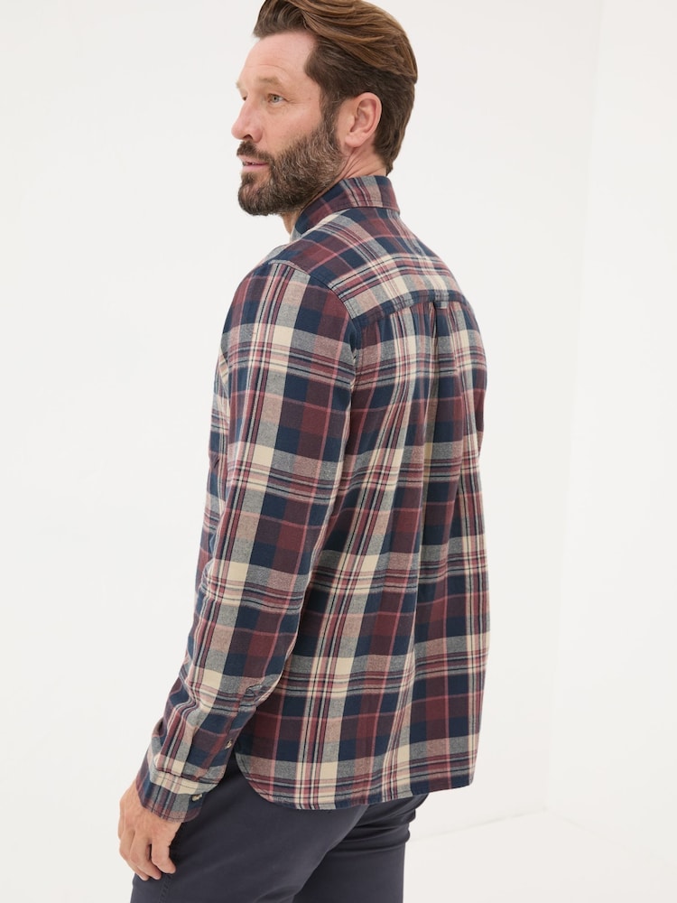 FatFace Burgundy Red Long Sleeve Amble Check 100% Cotton Shirt - Image 2 of 5