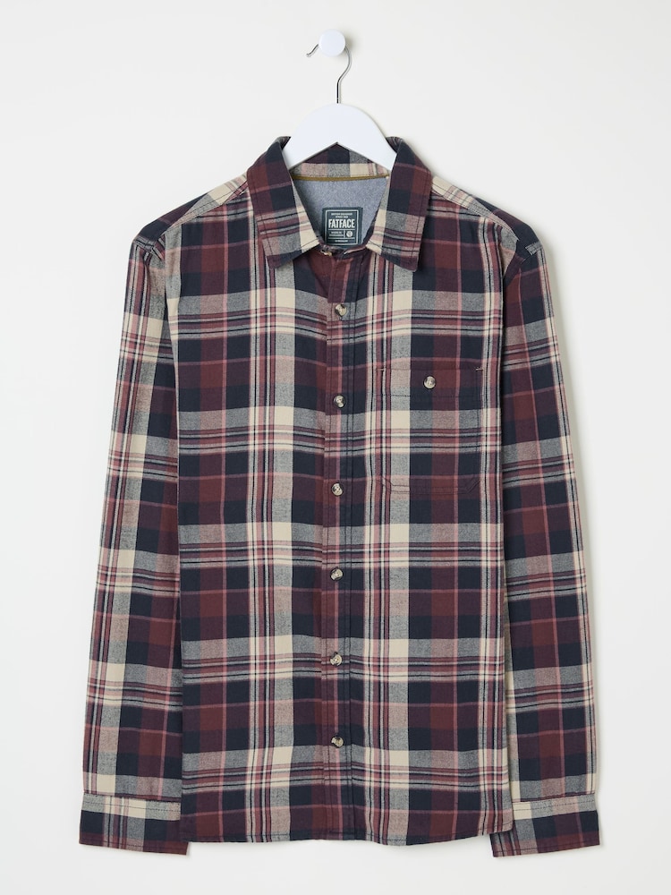 FatFace Burgundy Red Long Sleeve Amble Check 100% Cotton Shirt - Image 5 of 5