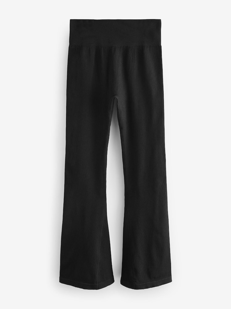 Black Ribbed Kickflare Leggings - Image 5 of 7