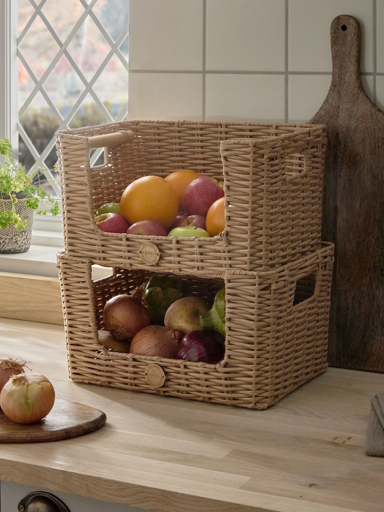 Set of 2 Plastic Wicker Kitchen Storage Baskets - Imagen 1 de 4