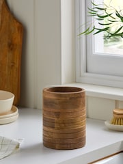 Natural Wooden Ribbed Utensil Pot - Image 2 of 5