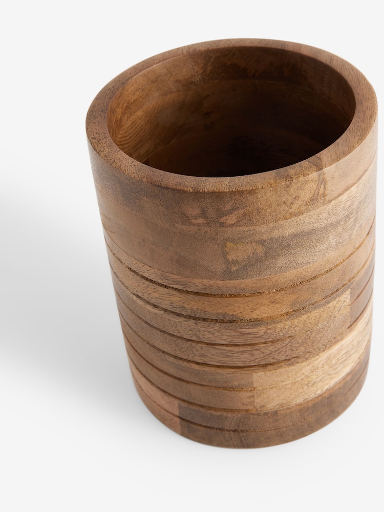 Natural Wooden Ribbed Utensil Pot - Image 5 of 5
