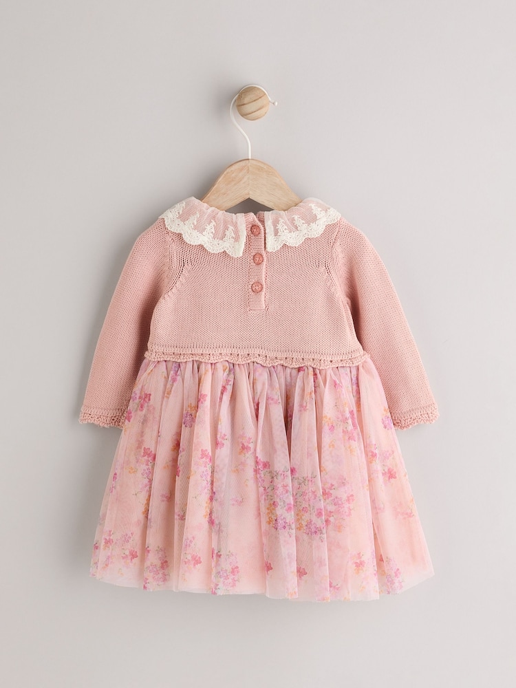Pink Floral Mesh Twofer Mesh Baby Dress (0mths-2yrs) - Image 2 of 7
