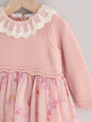 Pink Floral Mesh Twofer Mesh Baby Dress (0mths-2yrs) - Image 3 of 7