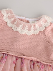 Pink Floral Mesh Twofer Mesh Baby Dress (0mths-2yrs) - Image 4 of 7