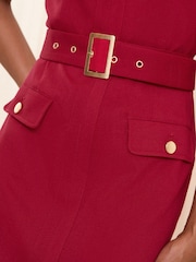 Love & Roses Red Tailored Belted V Neck Shorts Sleeve Mini Dress - Image 2 of 4